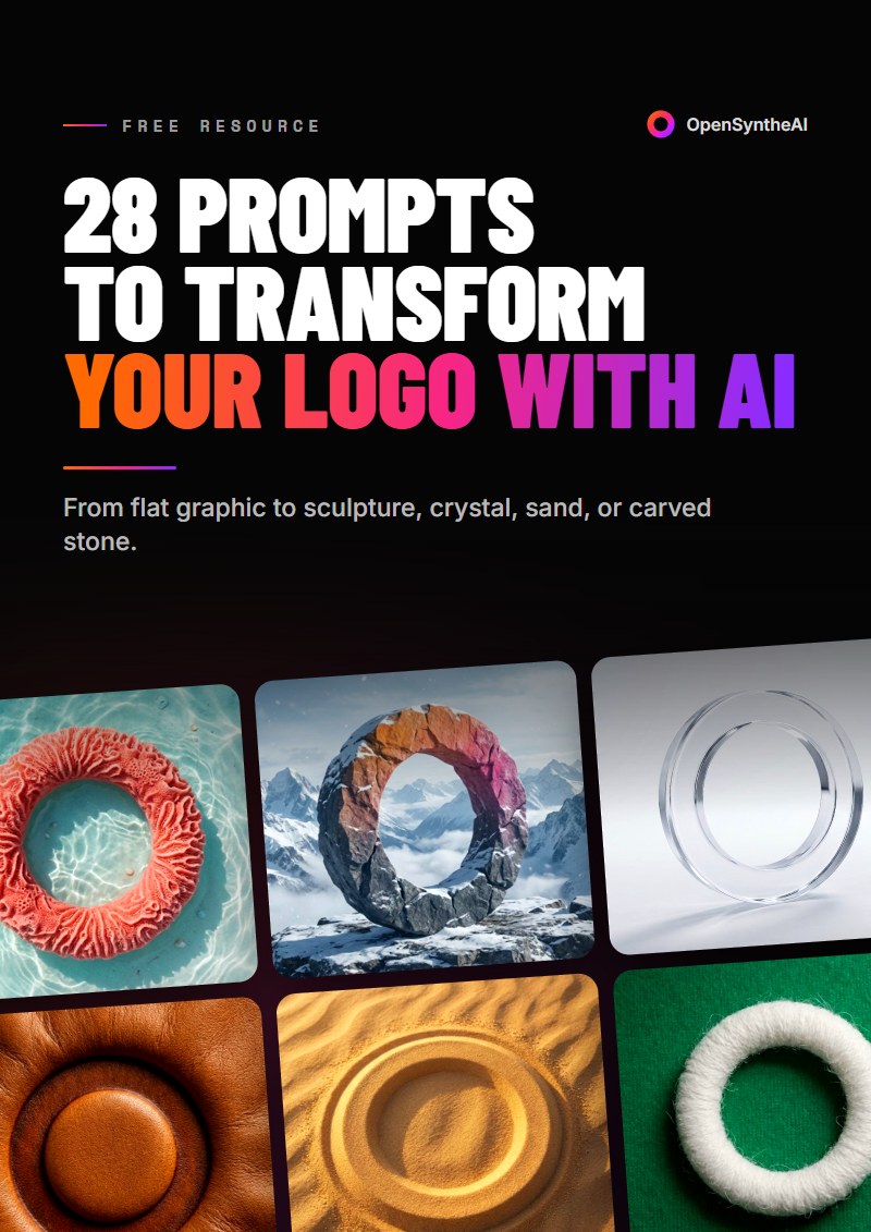 Cover of the OpenSyntheAI guide: 28 prompts to transform your logo with AI