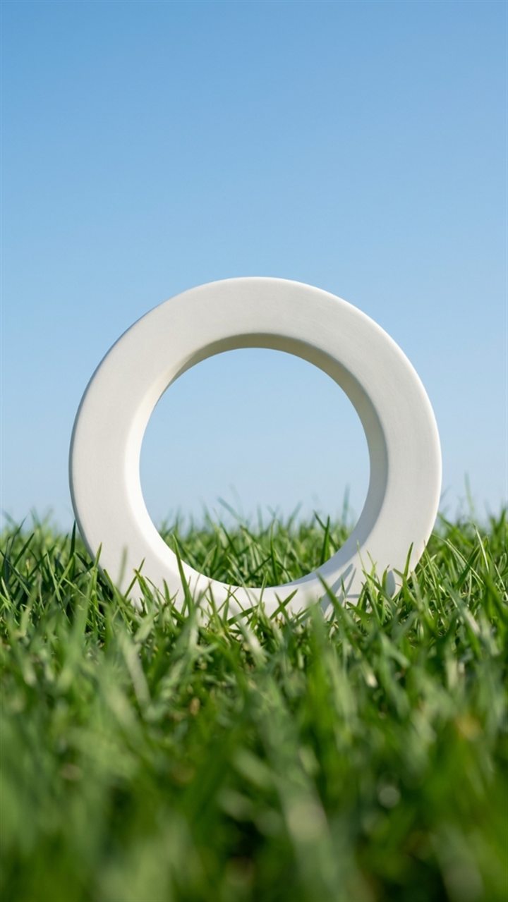 El anillo de OpenSyntheAI en escultura blanca sobre césped