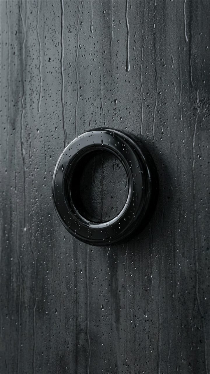 El anillo de OpenSyntheAI en obsidiana sobre concreto mojado