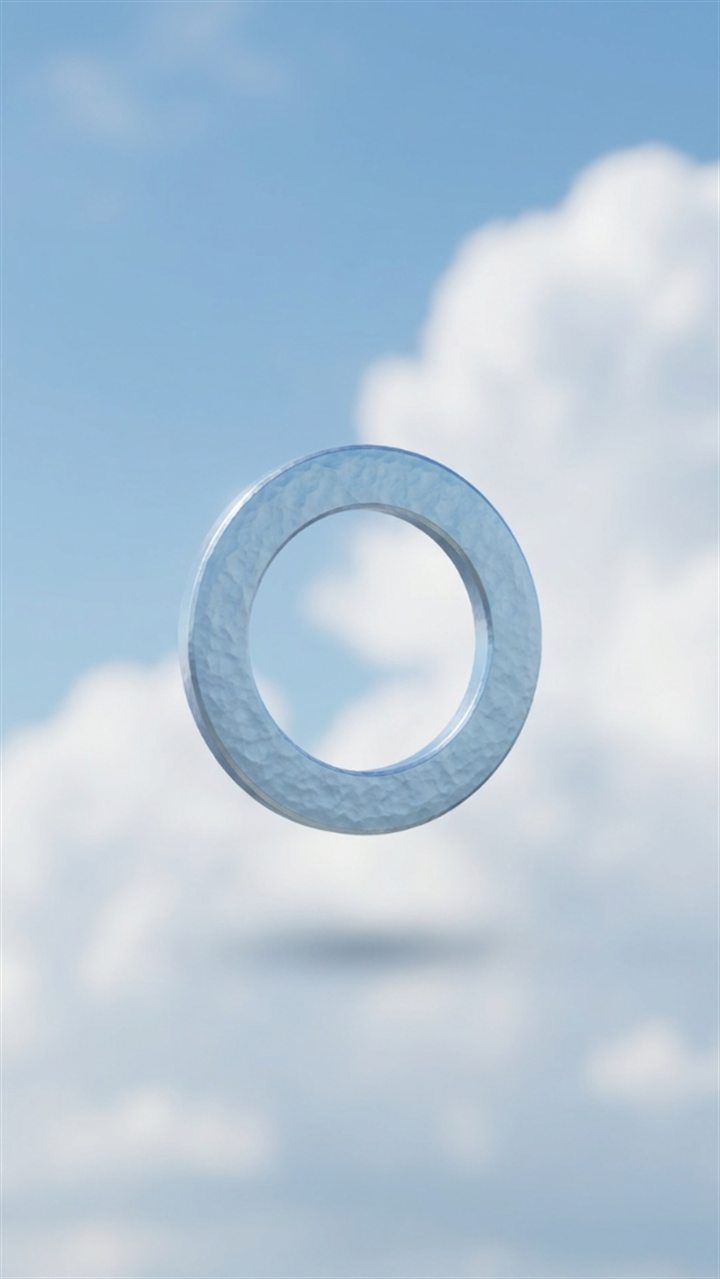 El anillo de OpenSyntheAI en metal azul flotando en el cielo