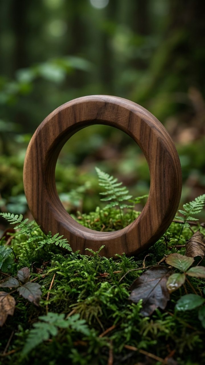El anillo de OpenSyntheAI en madera de nogal sobre musgo