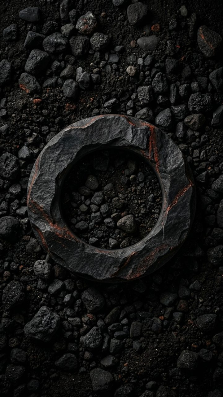 El anillo de OpenSyntheAI en piedra volcánica y grava negra