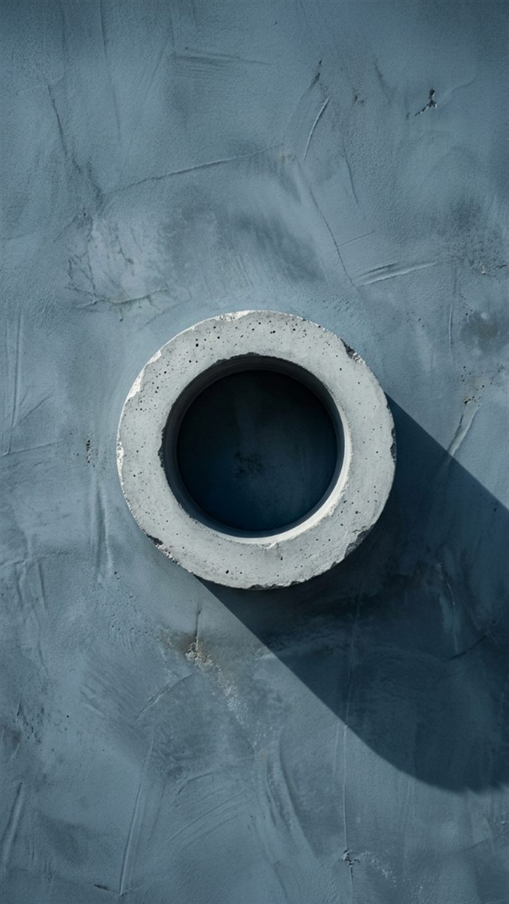 El anillo de OpenSyntheAI en concreto sobre pared azul grisácea