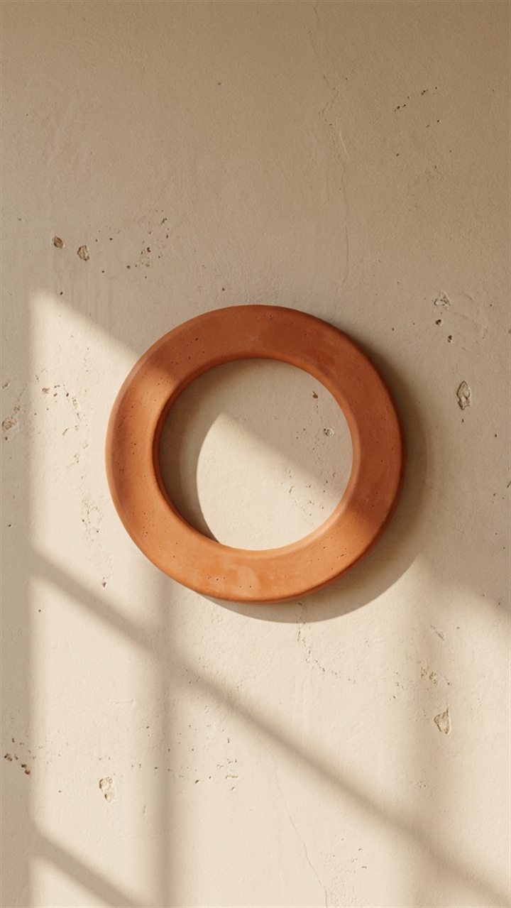 El anillo de OpenSyntheAI en arcilla terracota sobre pared cálida